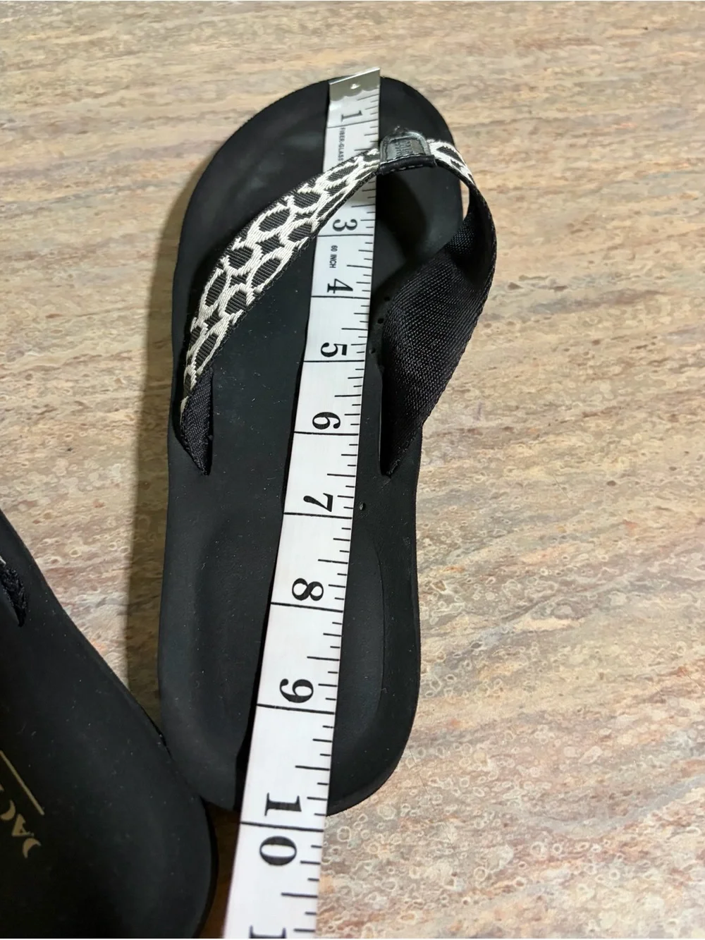 Coach Jessalyn Black Signature Canvas Thong Sandals with White Logo Print